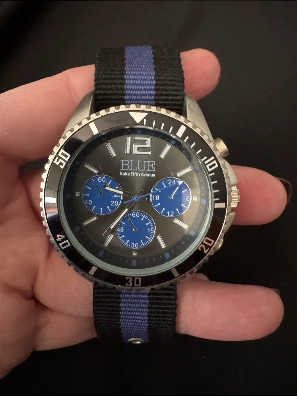 Brand New Saks Fifth Avenue Black and Blue Men's Chronograph Watch